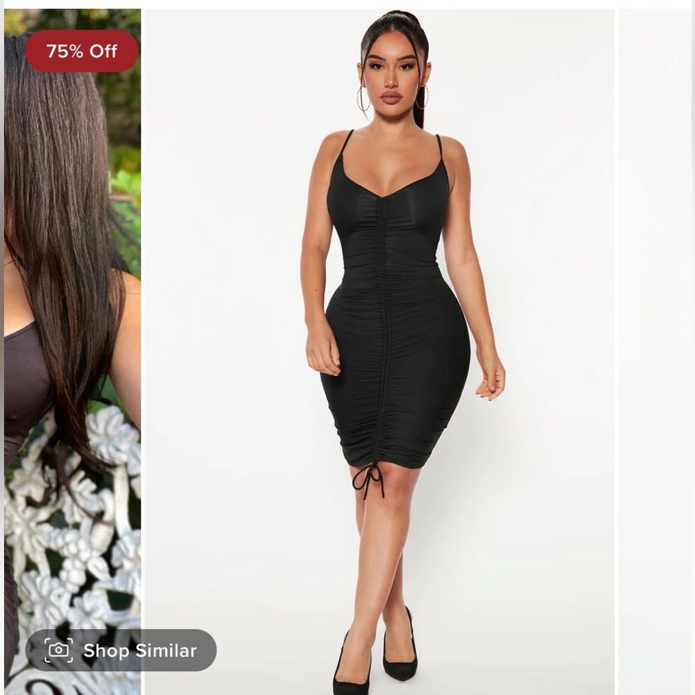 “Shanghai” Black Ribbed and Ruched Bodycon Mini Dress Fashion Nova NWT